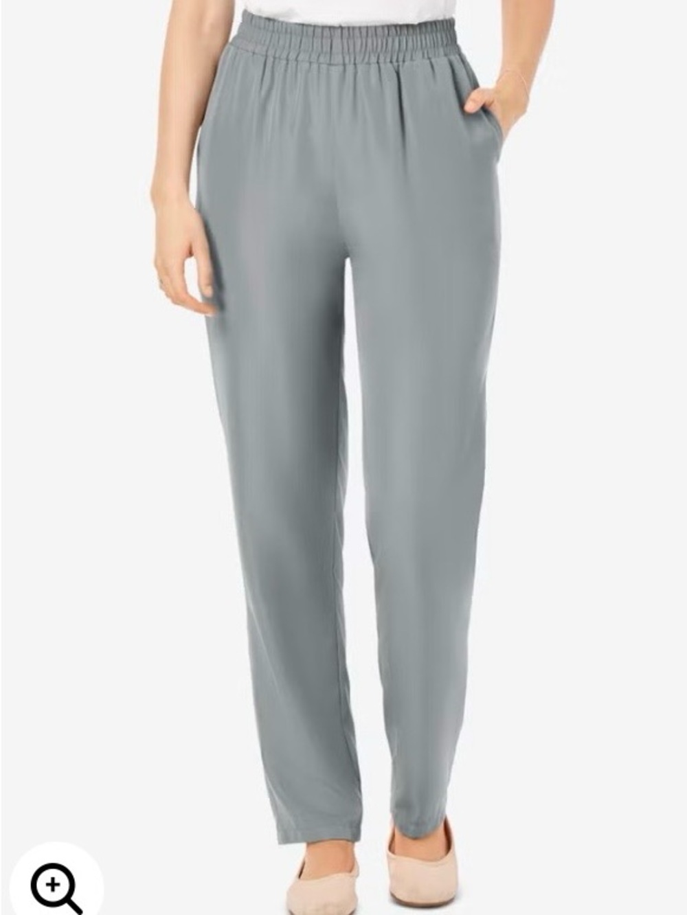 Woman Within Gunmetal Woven Hassle-Free Pull-On Pants